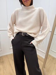 Maglia panna costa inglese con frange - HaveOne