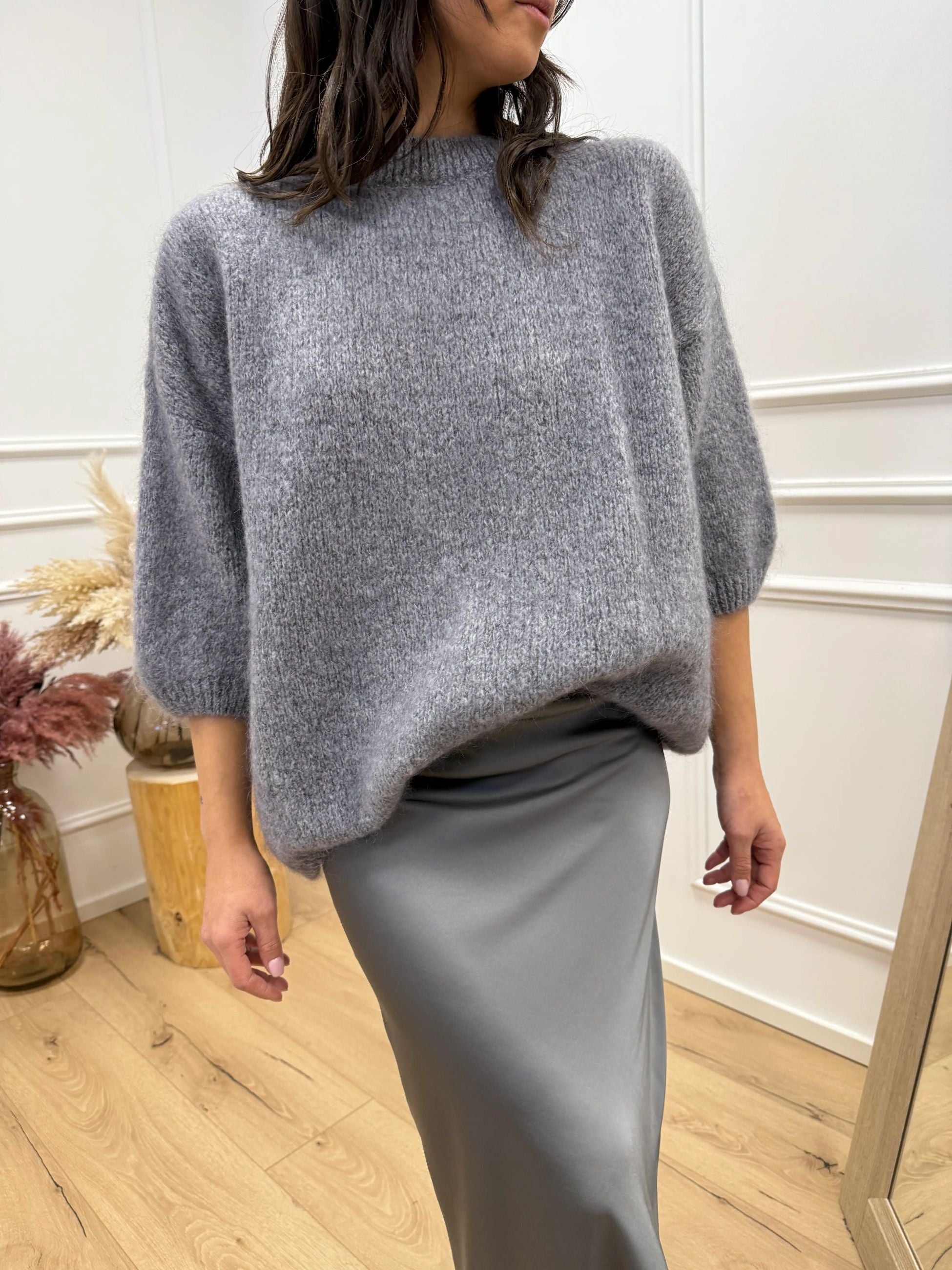 Maglia Gaia grigia in mohair mezza manica - Dixie
