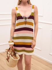 Vestito corto crochet righe multicolor - Me Fui