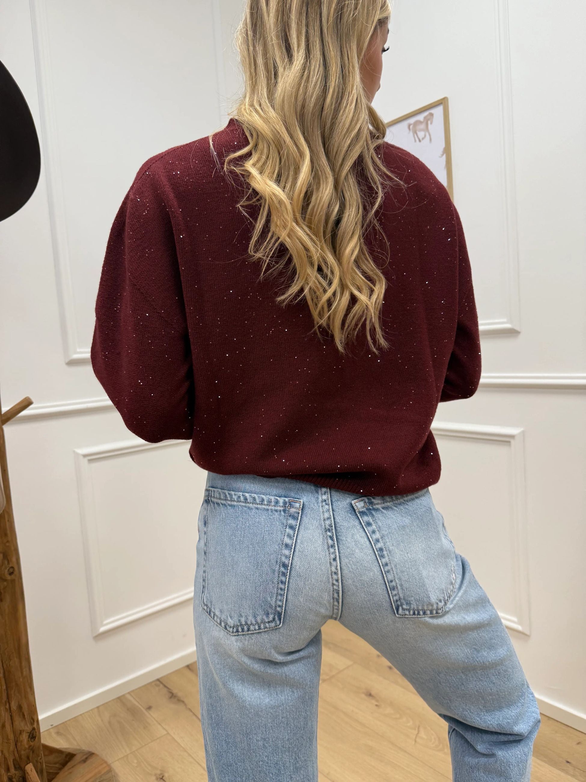 Maglia girocollo bordeaux micropaillettes - HaveOne