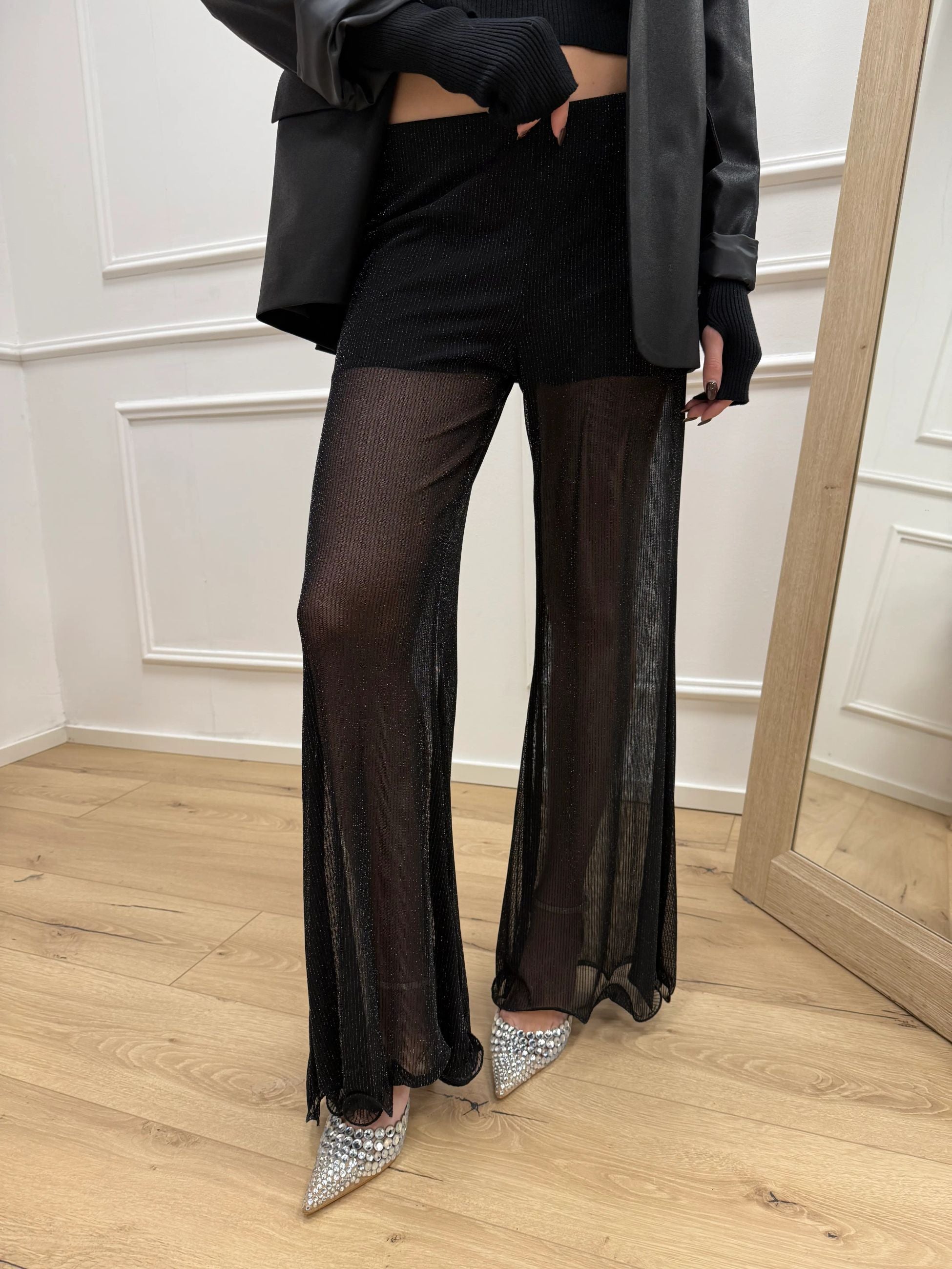 Pantaloni neri velati in lurex - HaveOne