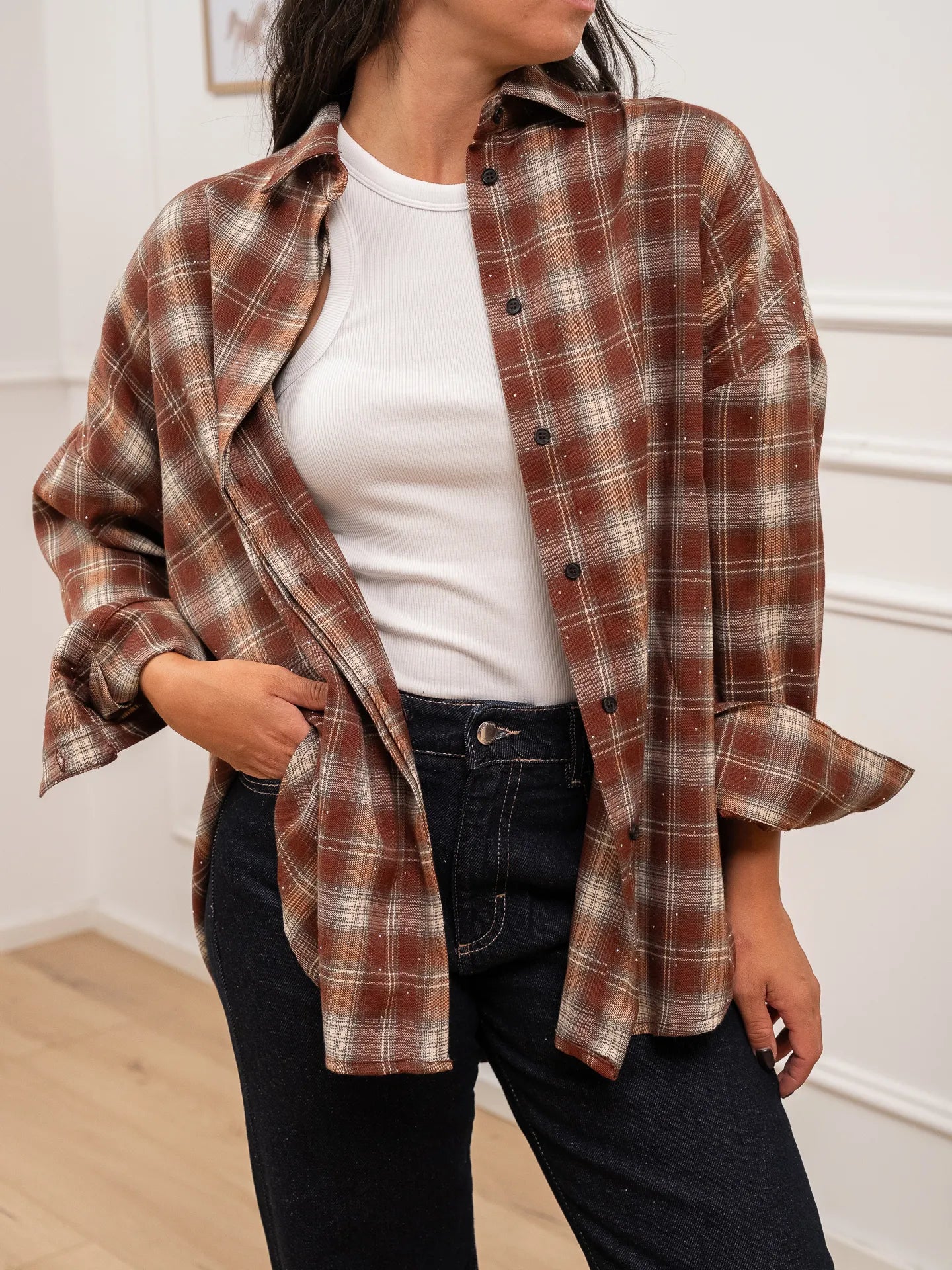 Camicia Viky ruggine check con strass - Crispy