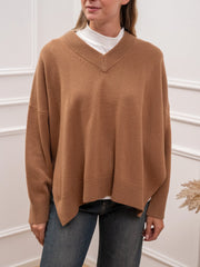 Maglia scollo a v spacchi laterali in 100% lana - Philia Loft