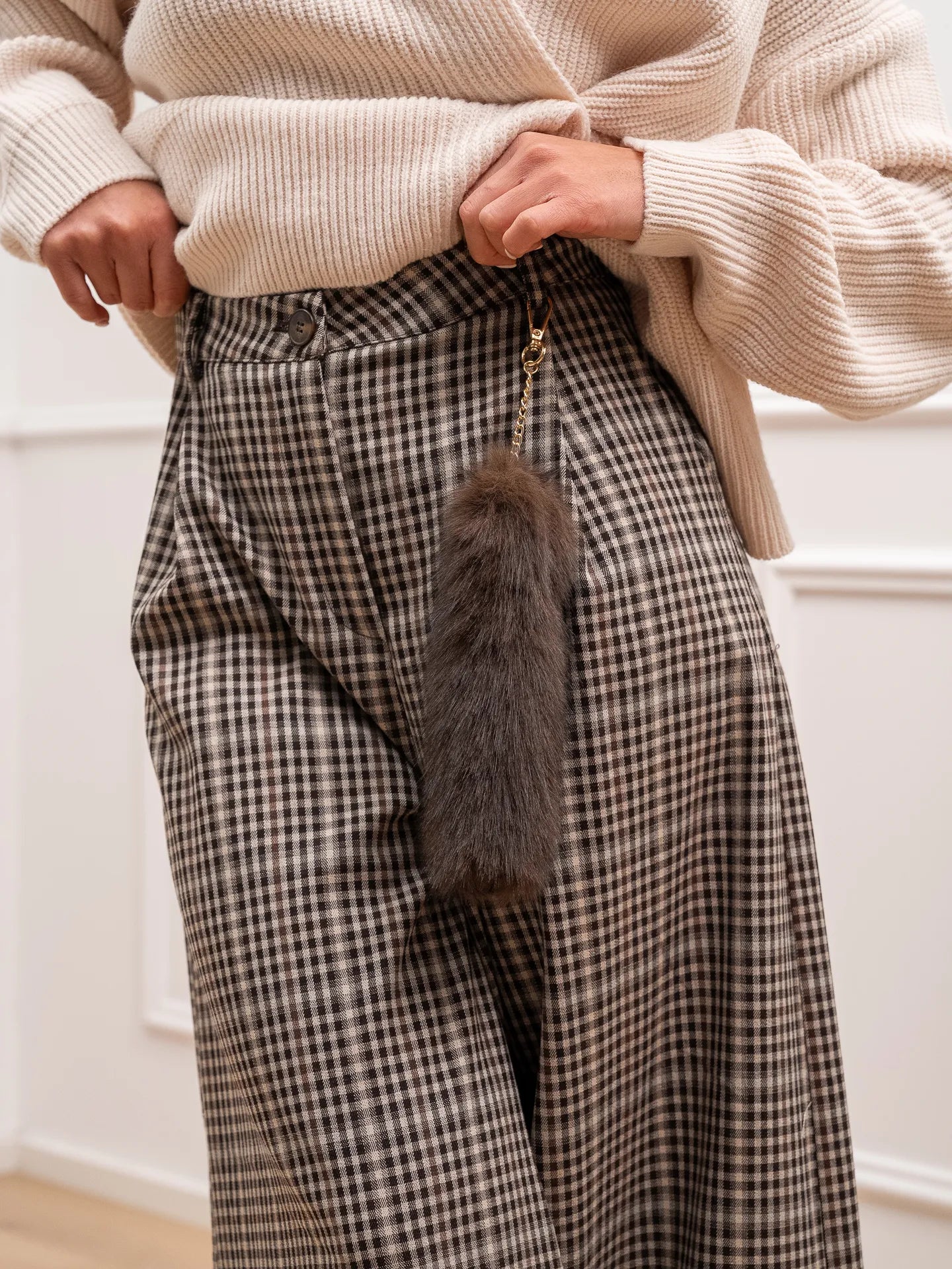Pantaloni a quadretti moro, panna gamba ampia - HaveOne