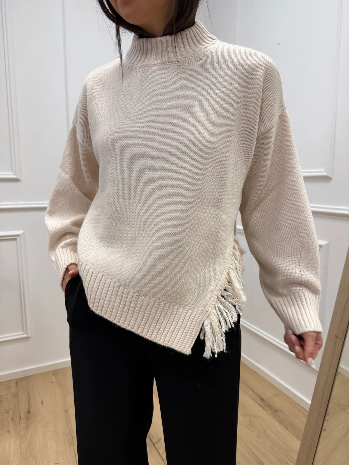 Maglia panna con frange laterali - HaveOne