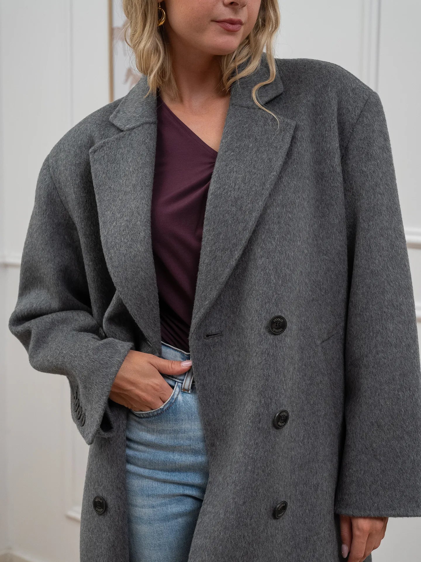 Cappotto lungo grigio mélange sei bottoni - Vicolo