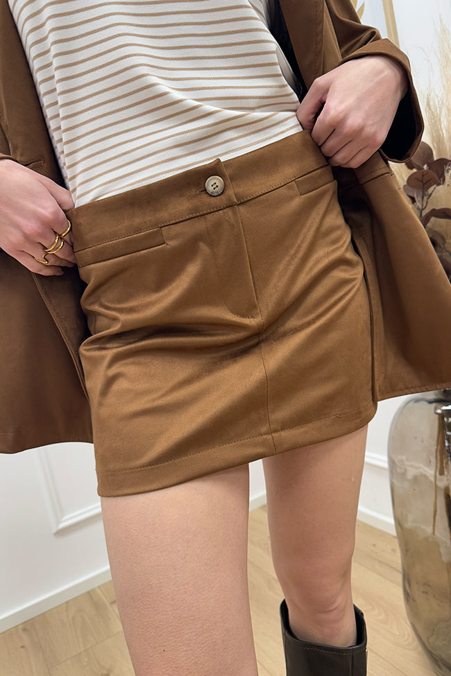 Gonna mini cuoio in suede vita bassa - Kontatto