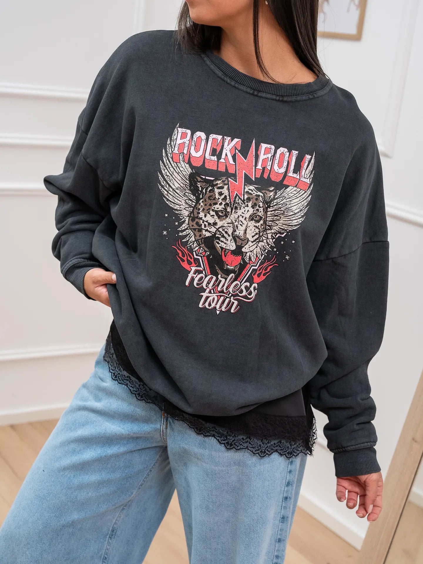 Felpa piombo stampa Rock and roll - HaveOne