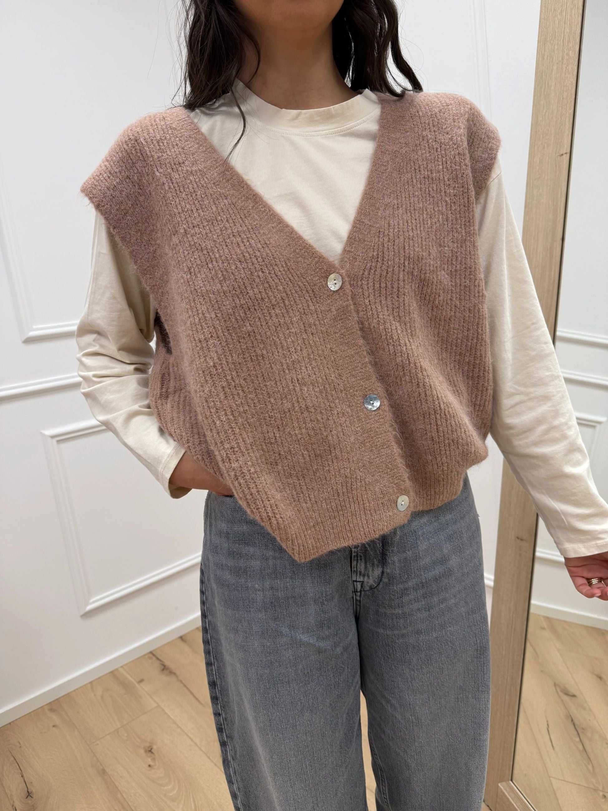 Gilet misto alpaca mocha mousse con bottoni - HaveOne