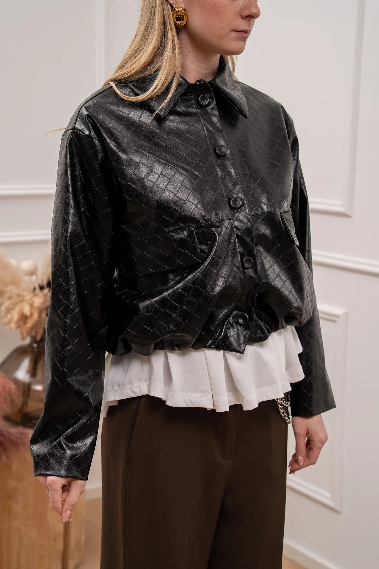 Bomber Icon crop nero effetto intrecciato - Vicolo