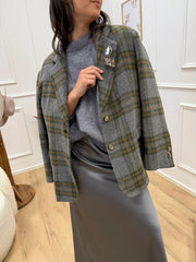 Giacca cappotto check grigio in lana - Dixie