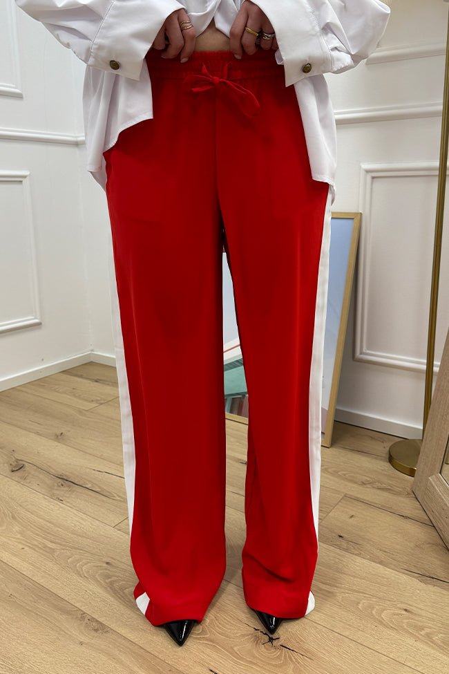 Pantaloni Lia rossi con bande sportive laterali - JJXX