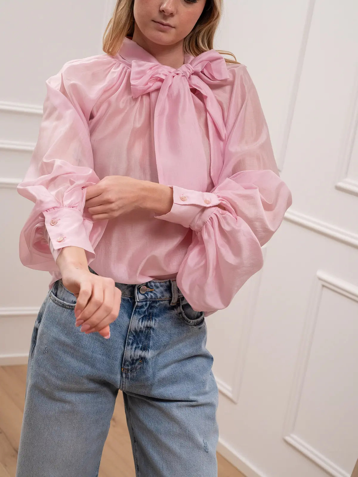 Camicia rosa baby in lyocell con fiocco - Vicolo