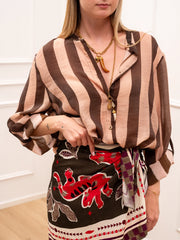 Camicia rigata moro e beige in lyocell - HaveOne