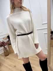 Vestito dolcevita panna con cintura - Kontatto