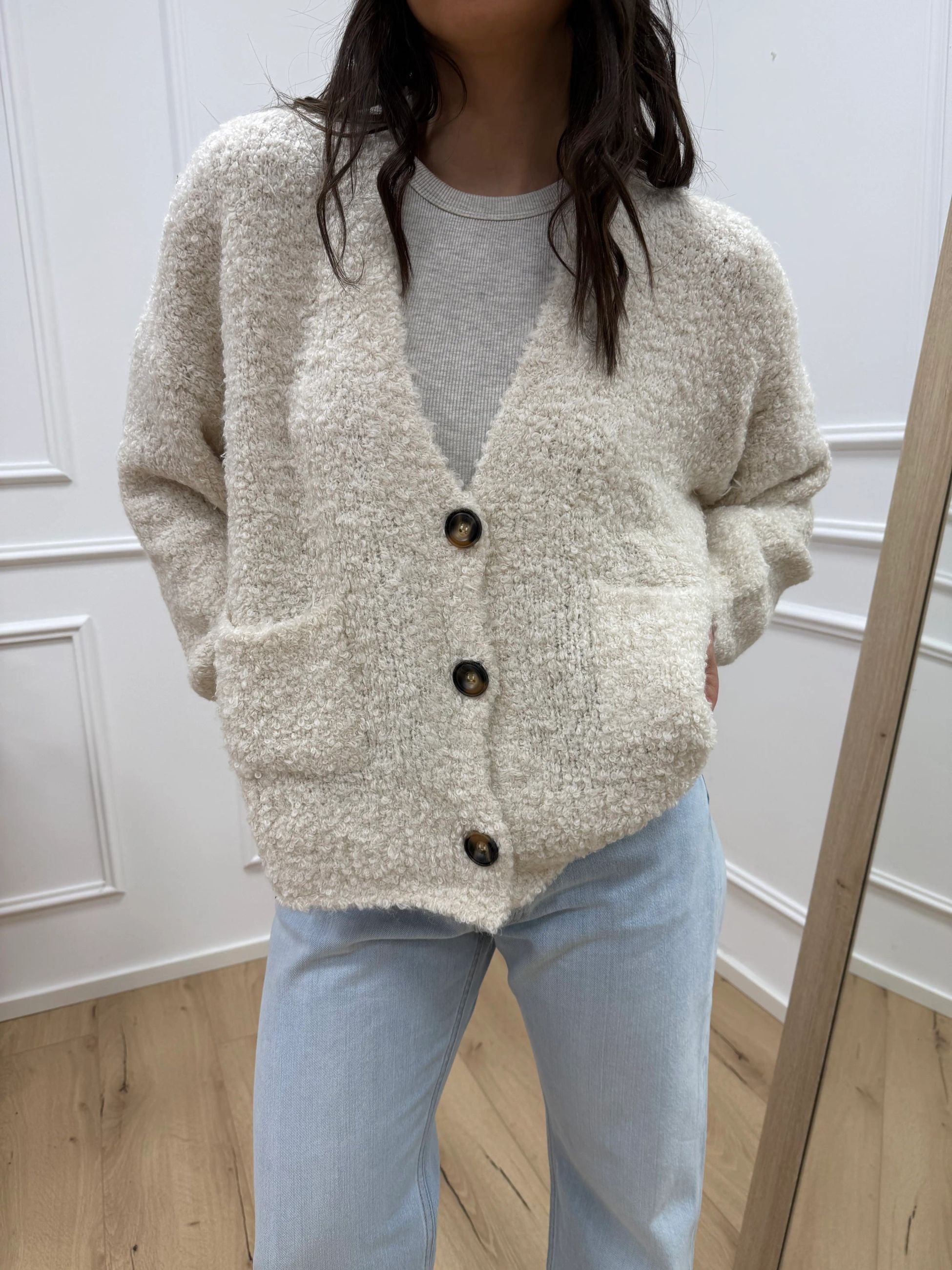 Cardigan tre bottoni burro misto lana - HaveOne