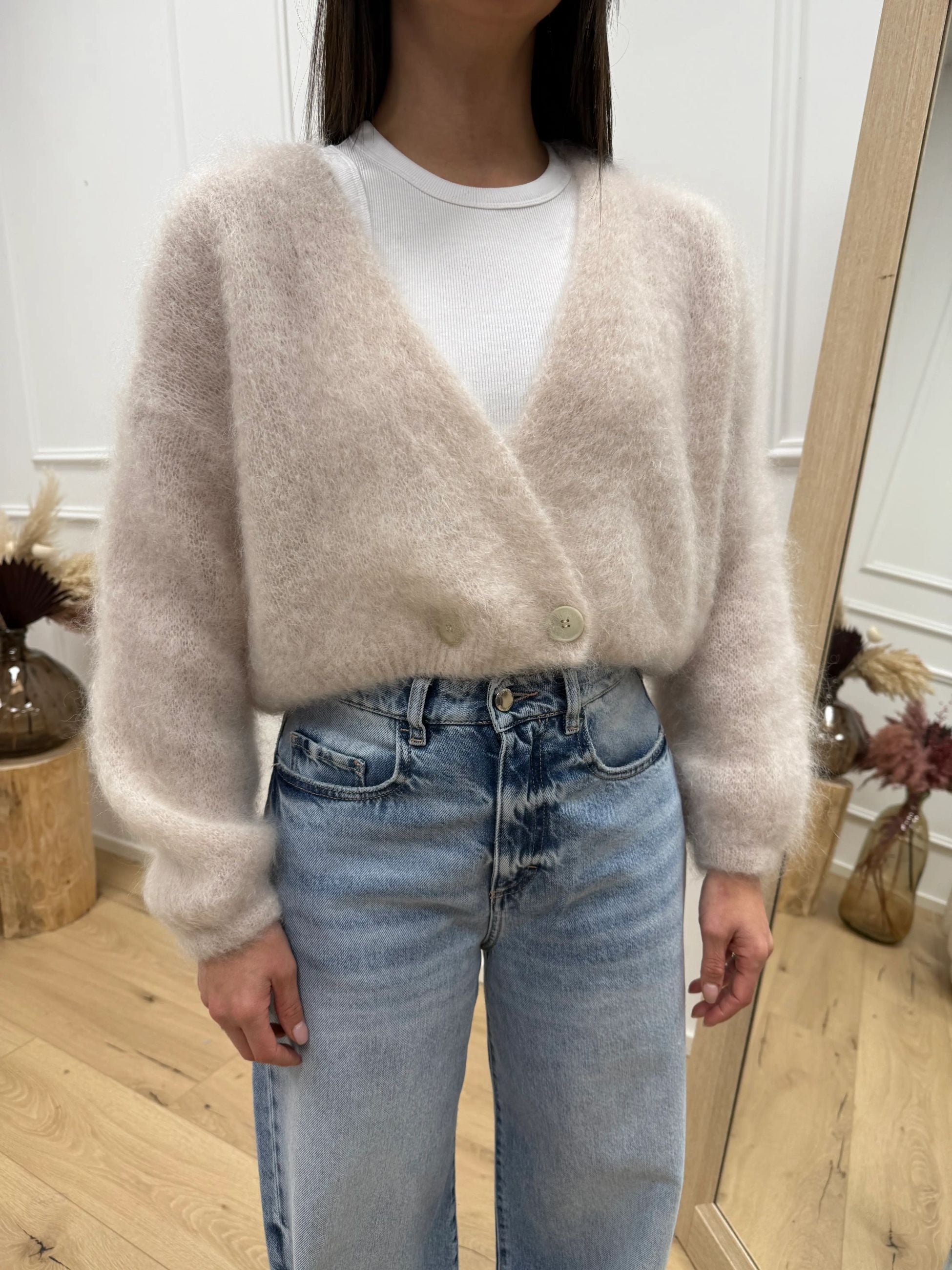 Cardigan kid mohair burro con bottone laterale - Dixie