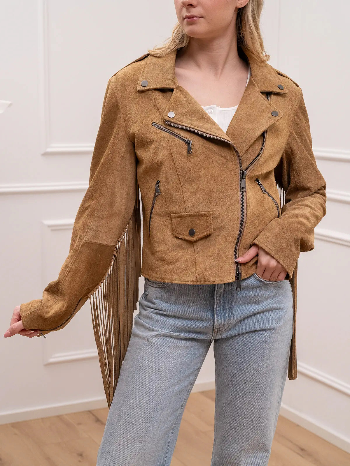 Biker scamosciato sabbia in vera pelle - Vicolo