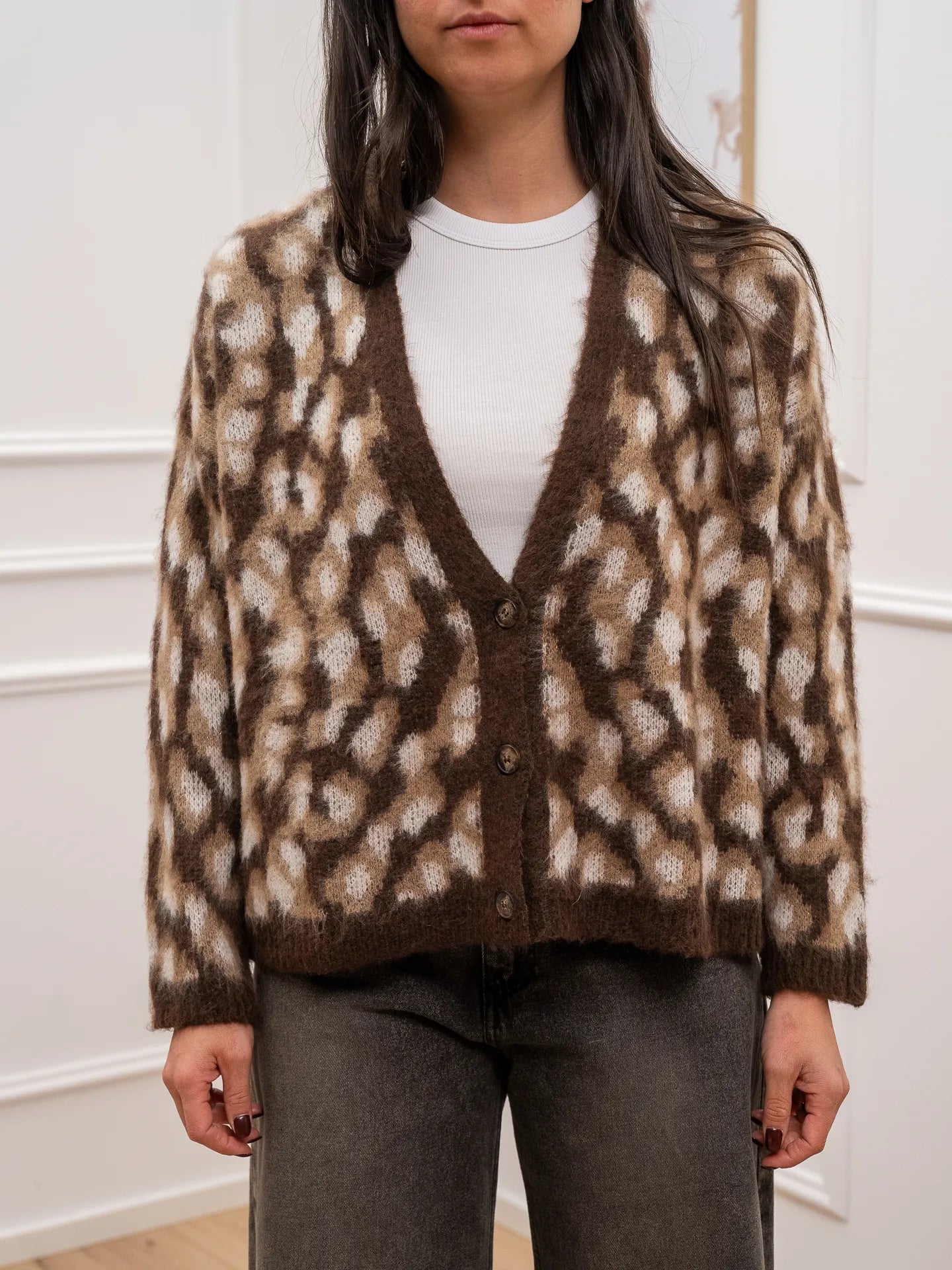 Cardigan maculato moro, camel e calce - HaveOne