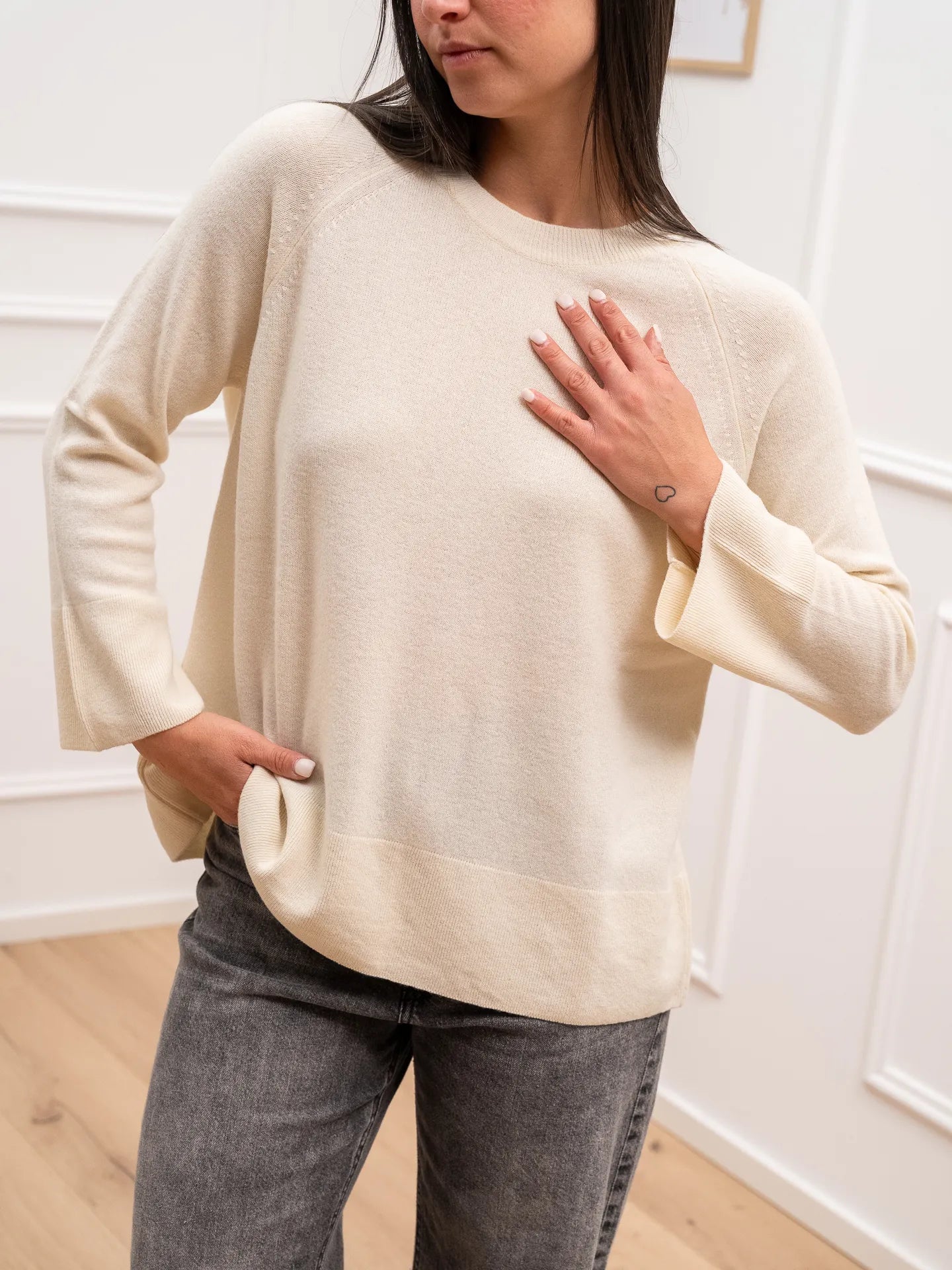 Maglia girocollo panna 100% lana - HaveOne