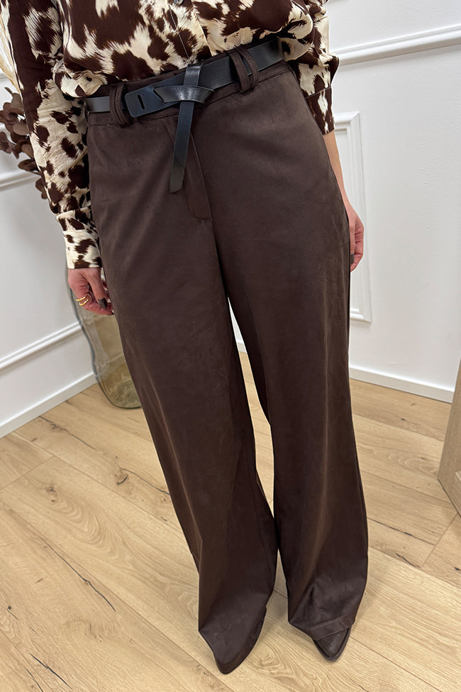 Pantaloni scamosciati moro con cintura - HaveOne
