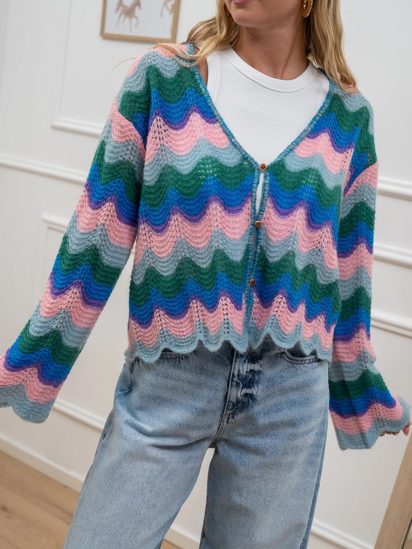 Cardigan multicolor verde con bottoncini - The Loom Archive