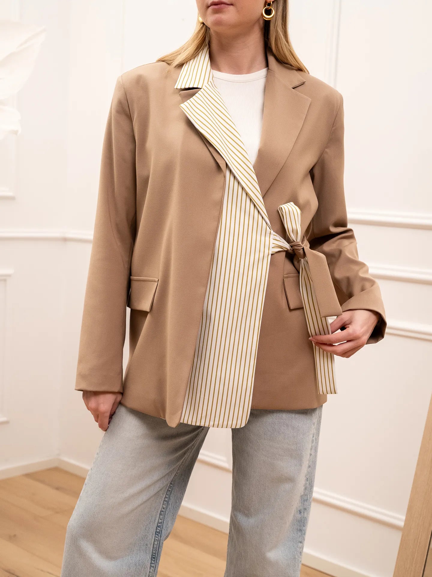 Giacca camel pannello gessato panna e olio - HaveOne