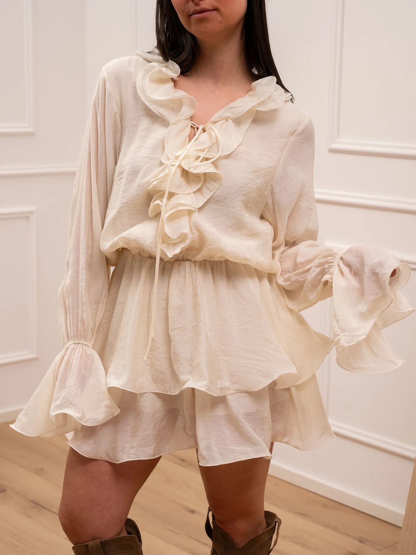 Vestito crema con rouches in mussola leggera - You Decide