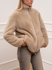 Giacca Teddy peluche sabbia con zip - Vicolo