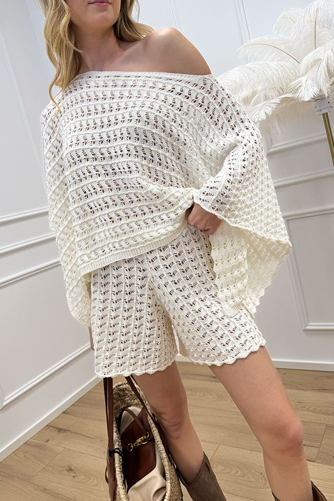 Maglia cappa crochet punzonato bianca - HaveOne