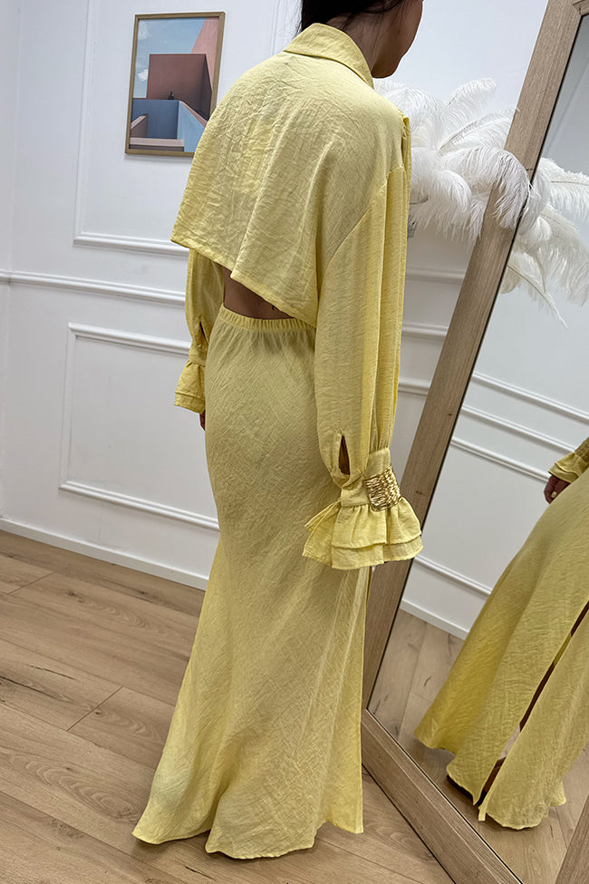 Vestito giallo misto lino stropicciato con bracciali - HaveOne