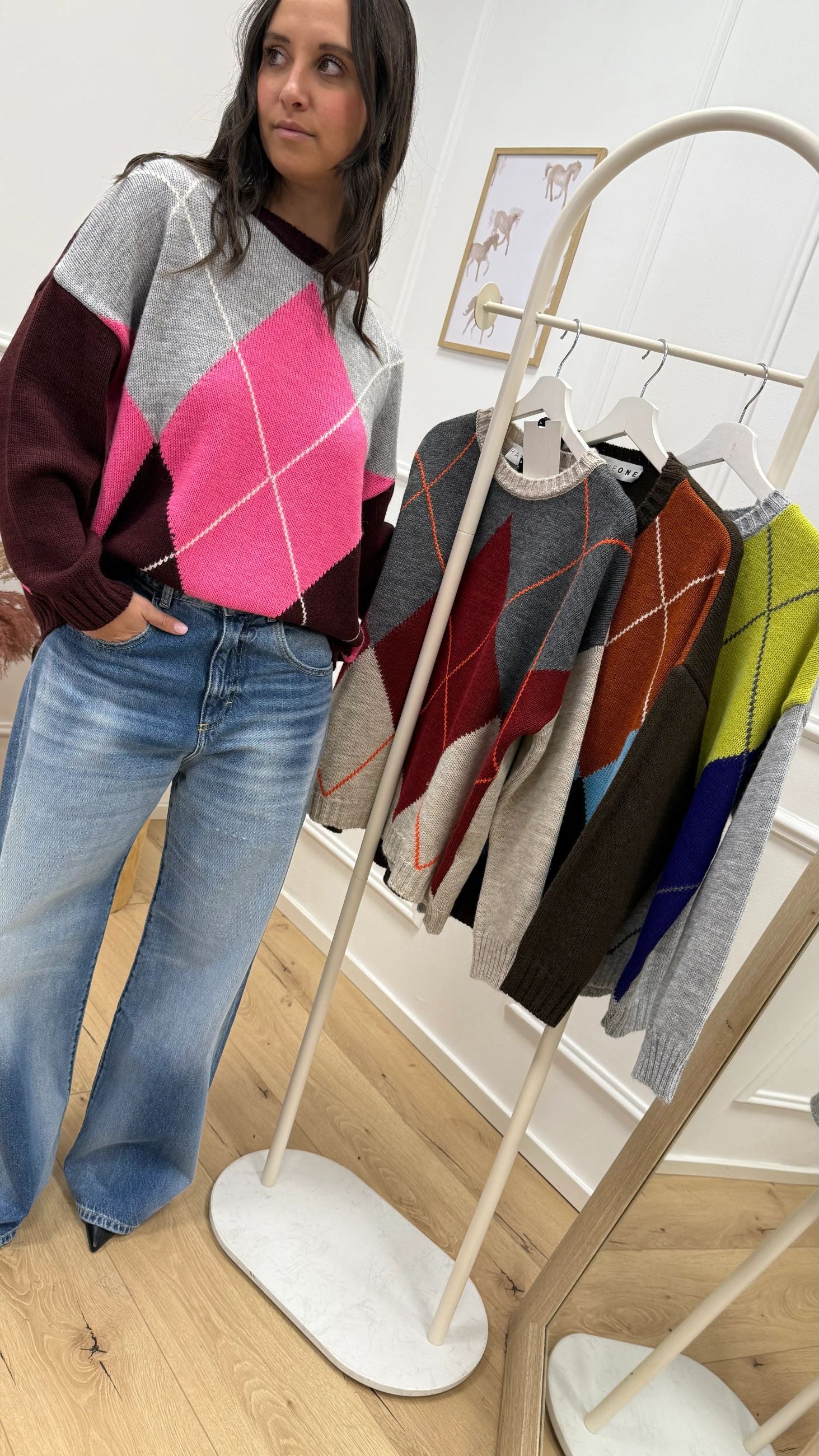 Maglia over rombi moro, celeste, coccio e pasta - HaveOne