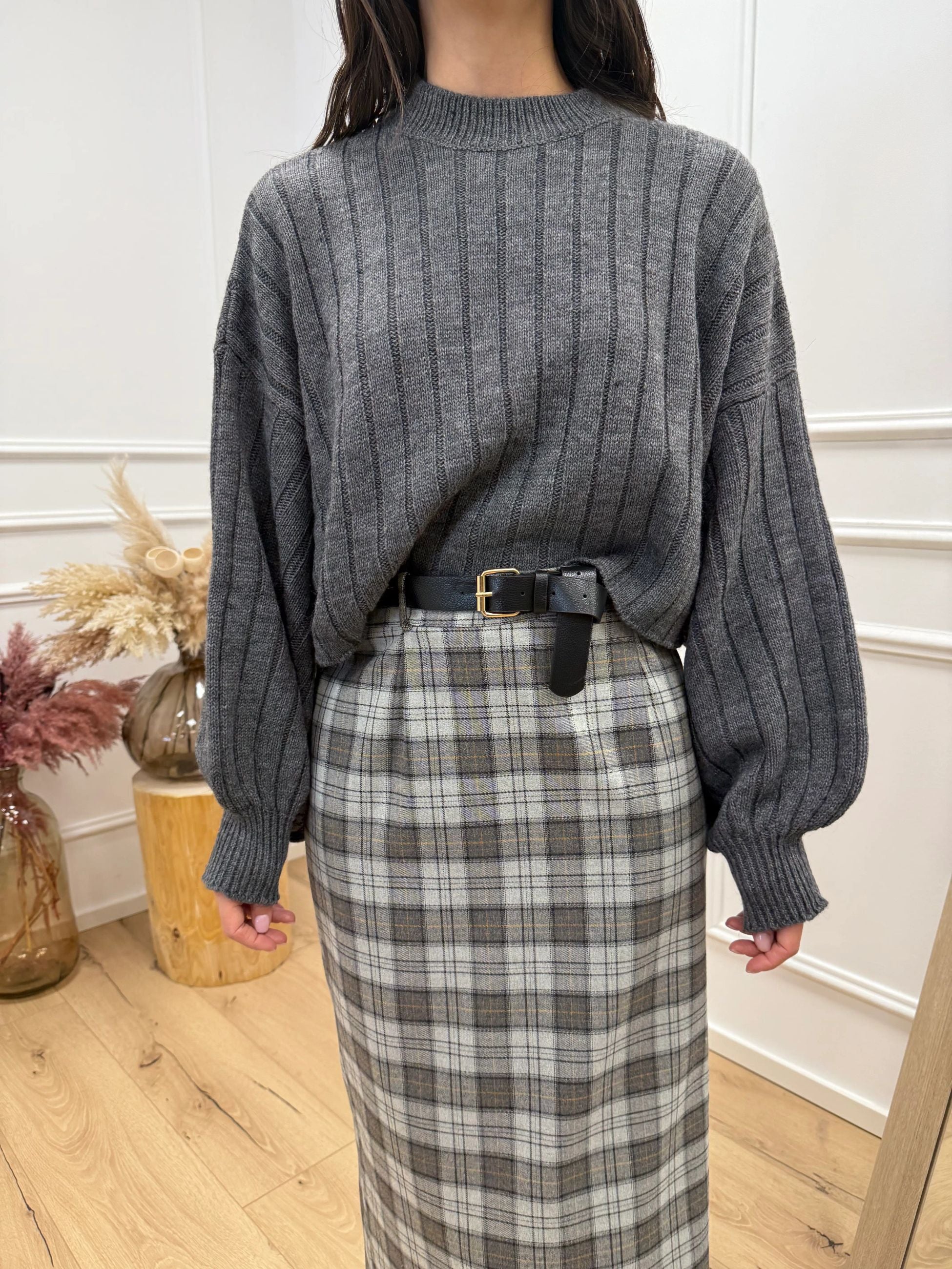 Maglia crop antracite con manica balloon - HaveOne