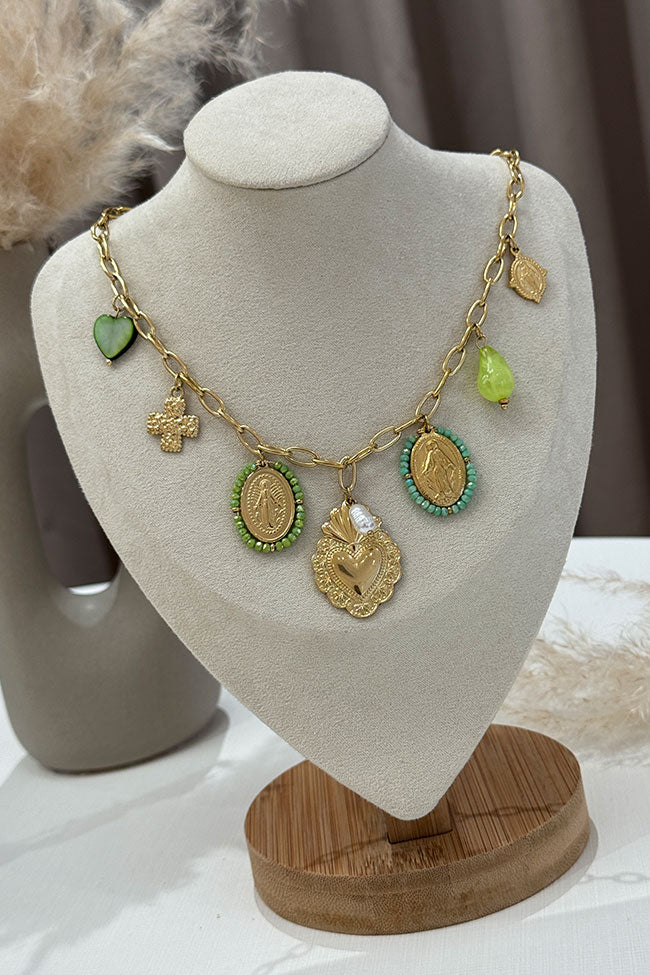 Collana oro con multi ciondoli verdi - Calibro Shop