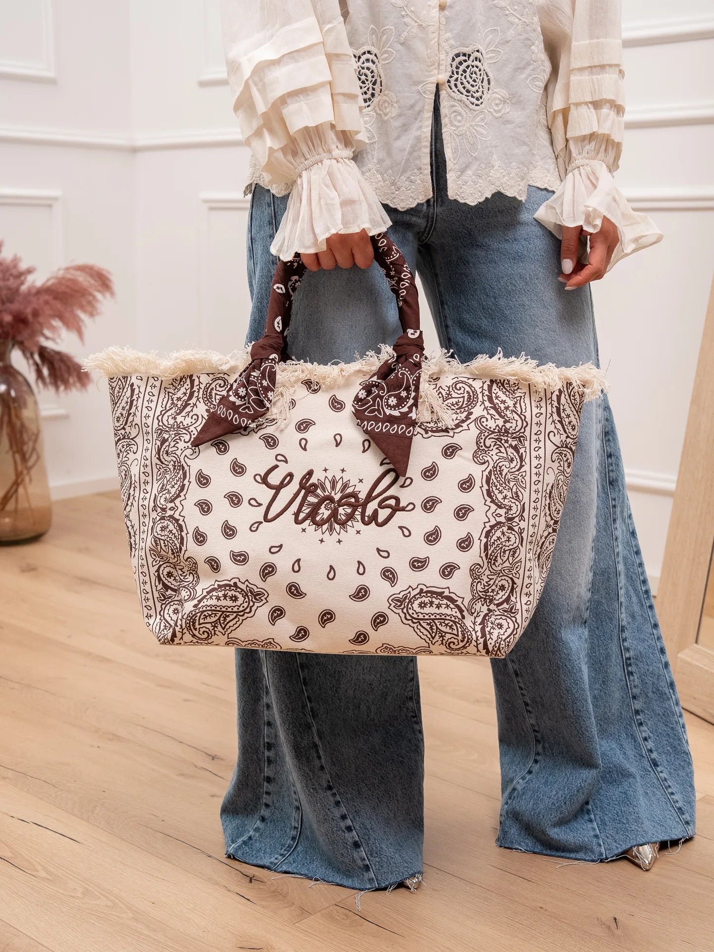 Borsa maxi bandana burro, moro con frangette - Vicolo