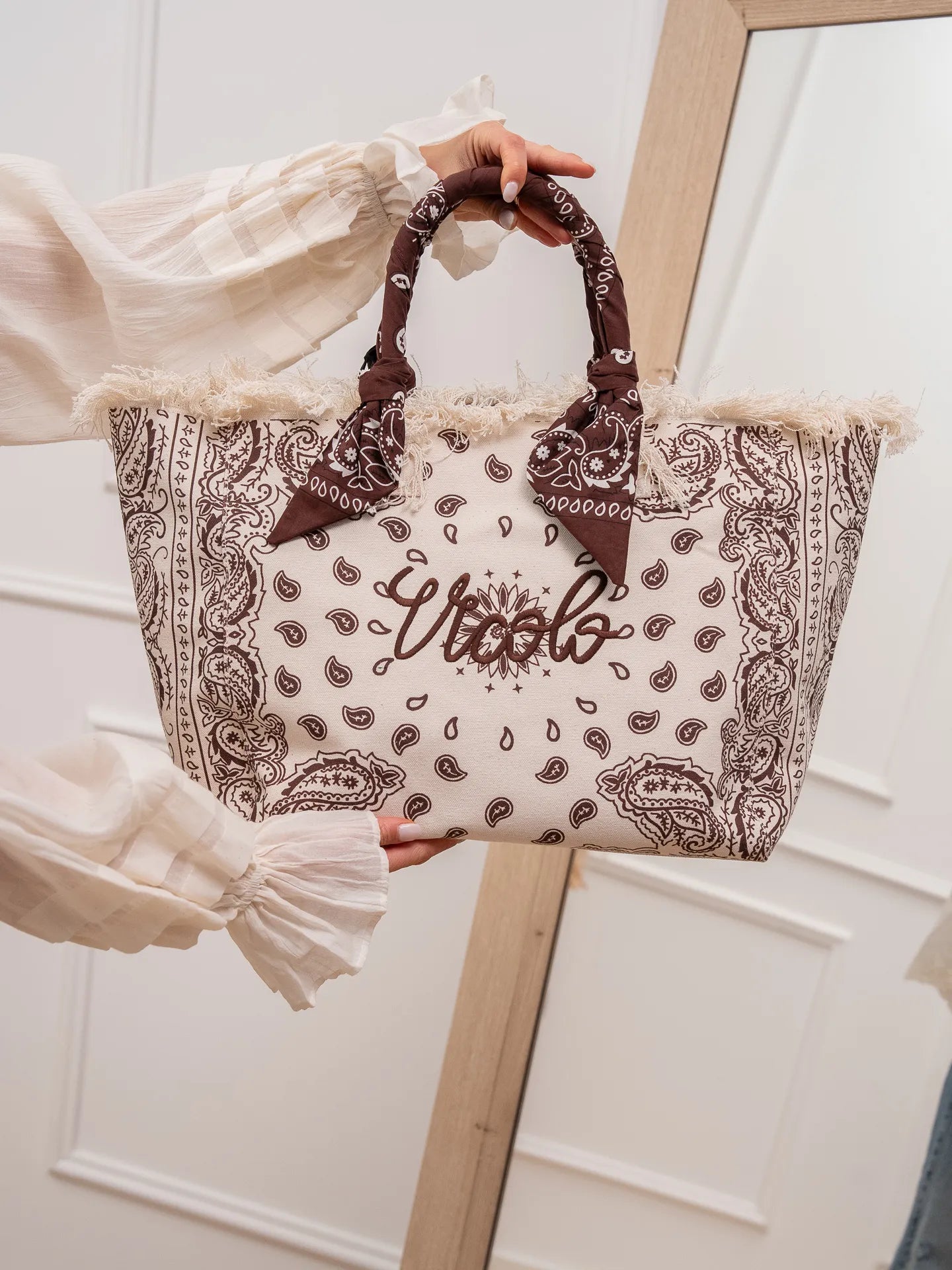 Borsa maxi bandana burro, moro con frangette - Vicolo