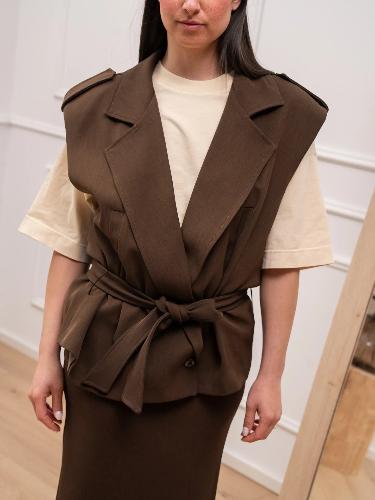 Gilet fiammato cioccolato con fusciacca - HaveOne