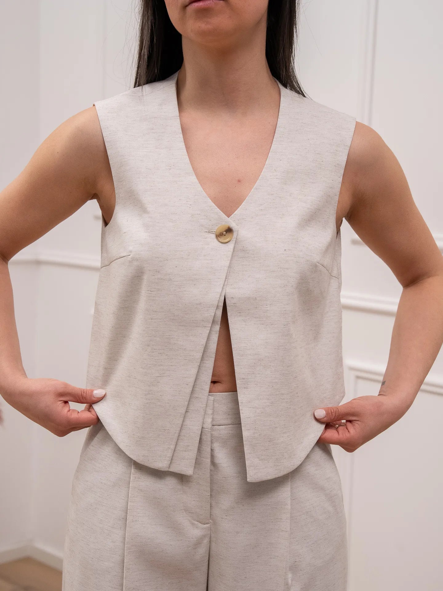 Gilet misto lino beige melange - JJXX