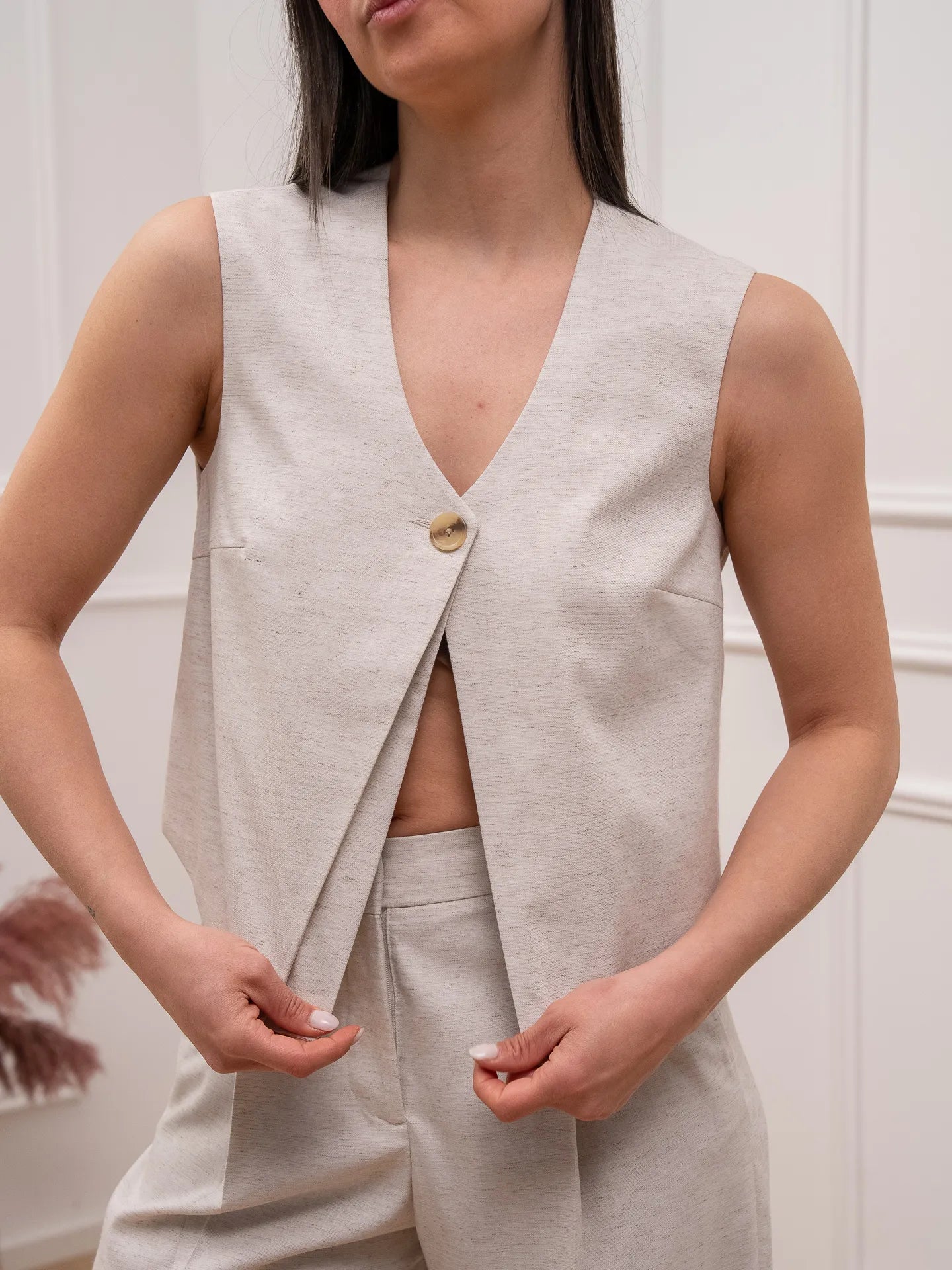 Gilet misto lino beige melange - JJXX