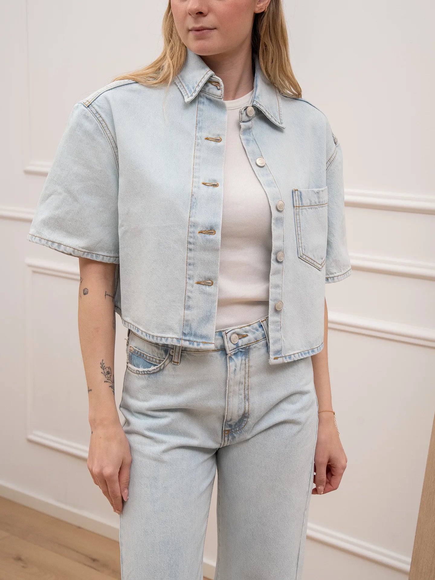 Camicia Xeno crop in denim con glitter - Vicolo