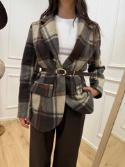 Giacca cappotto check grigio, ruggine, moro - HaveOne