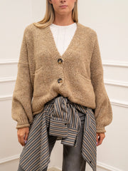 Cardigan tre bottoni beige con tasche - HaveOne