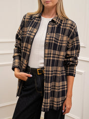 Giacca camicia check camel e blu in flanella - Kontatto