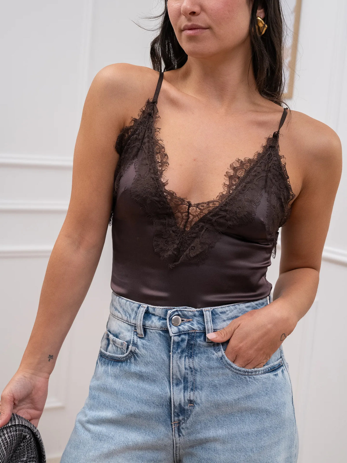 Body in raso moro con pizzo - Dixie