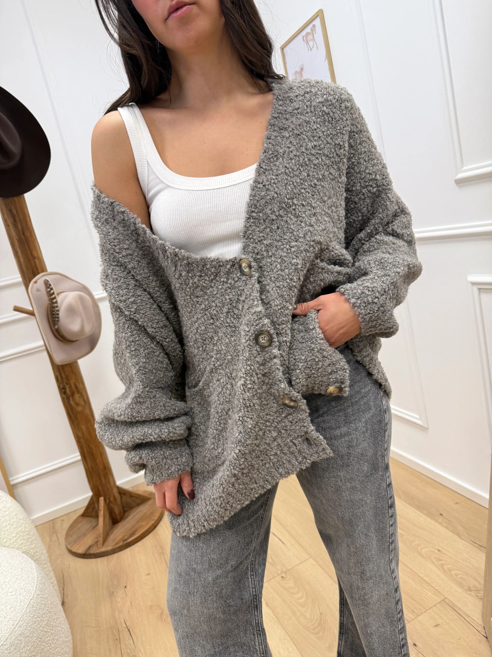 Cardigan bouclé mastice - Tensione In