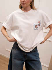 T shirt bianca francobolli ricamati - Vicolo