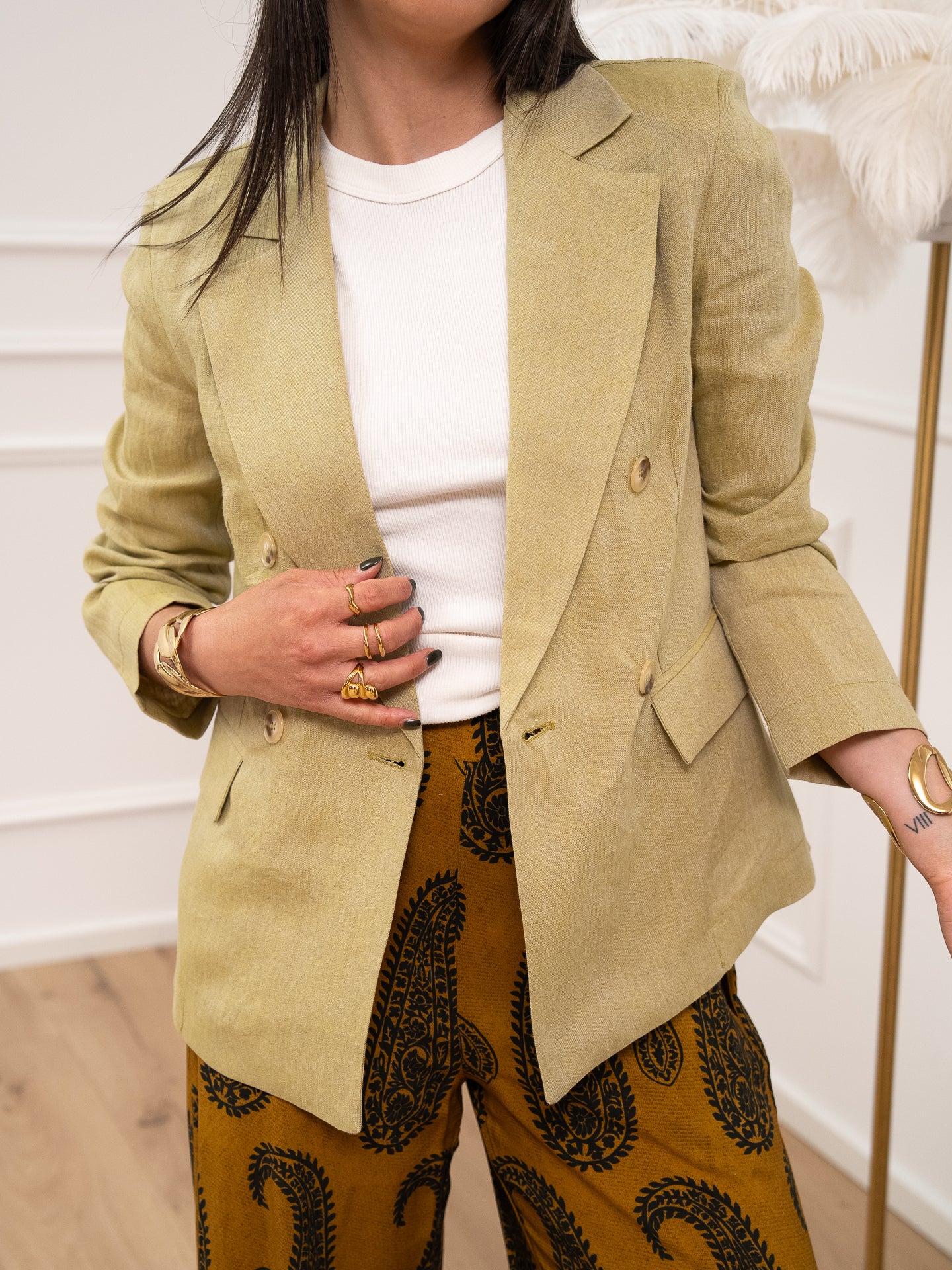 Giacca doppiopetto in lino salvia - Vicolo