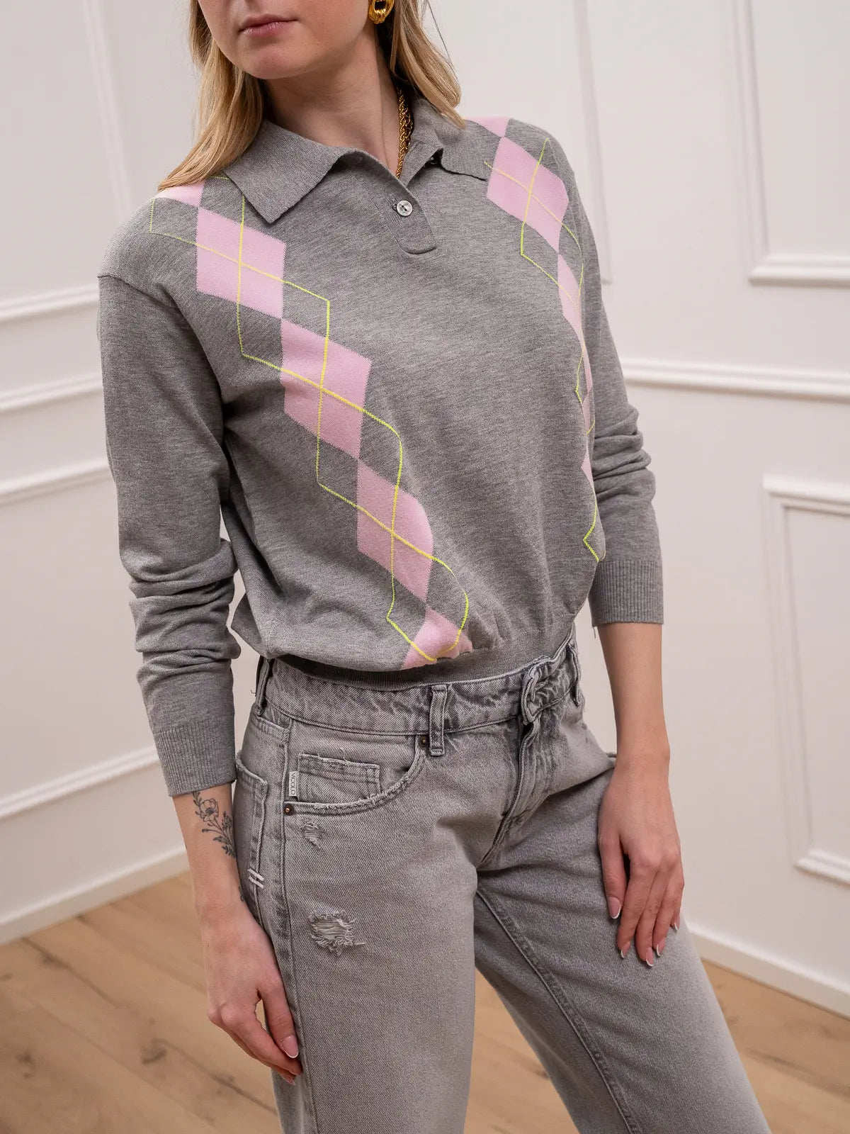 Polo Daddy rombi grigio e rosa - Vicolo