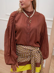 Camicia coreana in mussolina nutella manica balloon - Tensione In