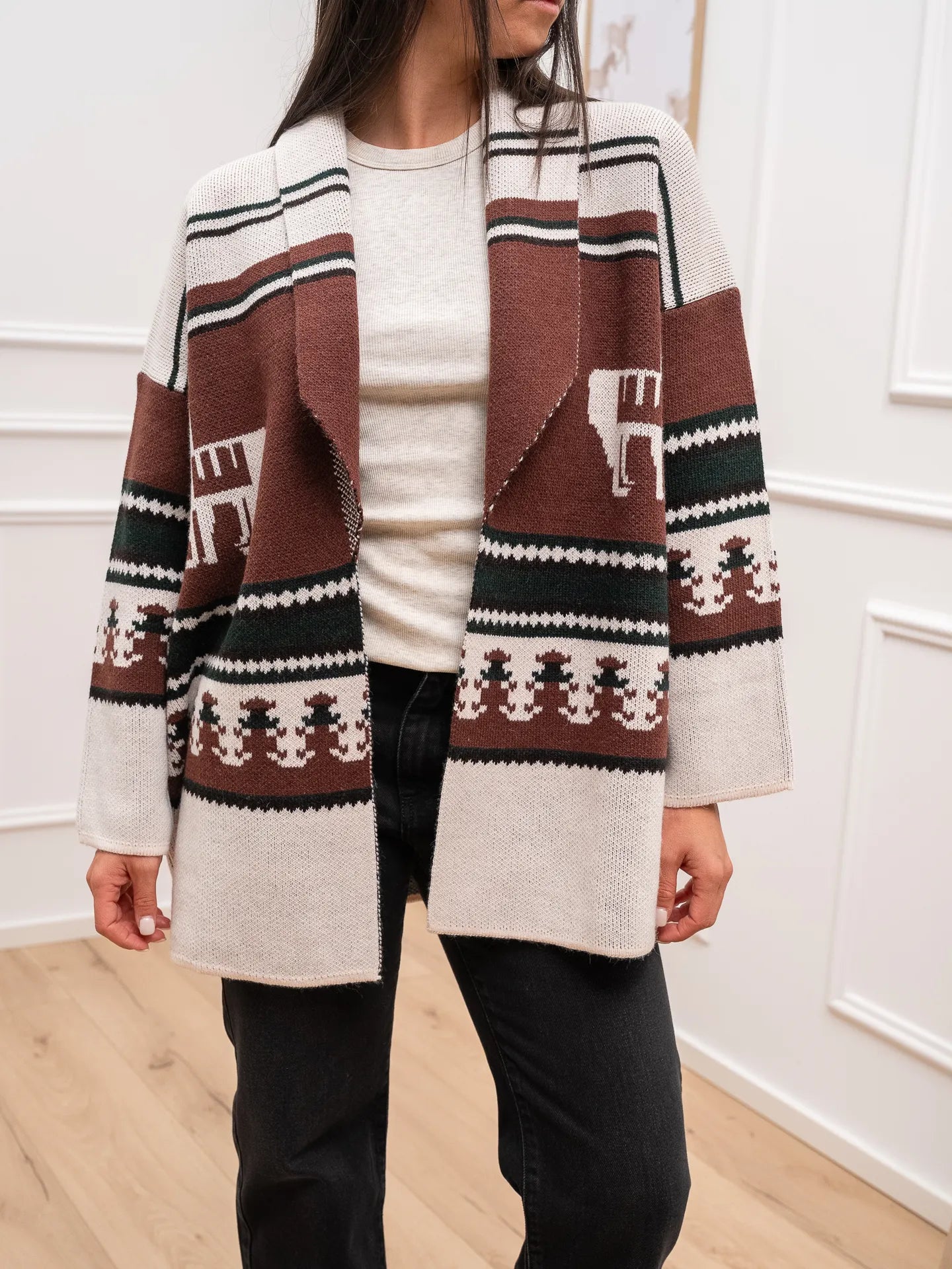 Cardigan Montana burro, bosco, gianduia - Vicolo